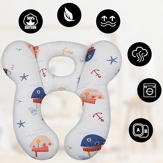 Baby Travel Pillow, Upgrade U-Shape Infant Pillow for Car Seat Pushchair and Stroller, Soft Comfortable Sleep Cushion for Kids Newborn and Toddler -Starfish White
