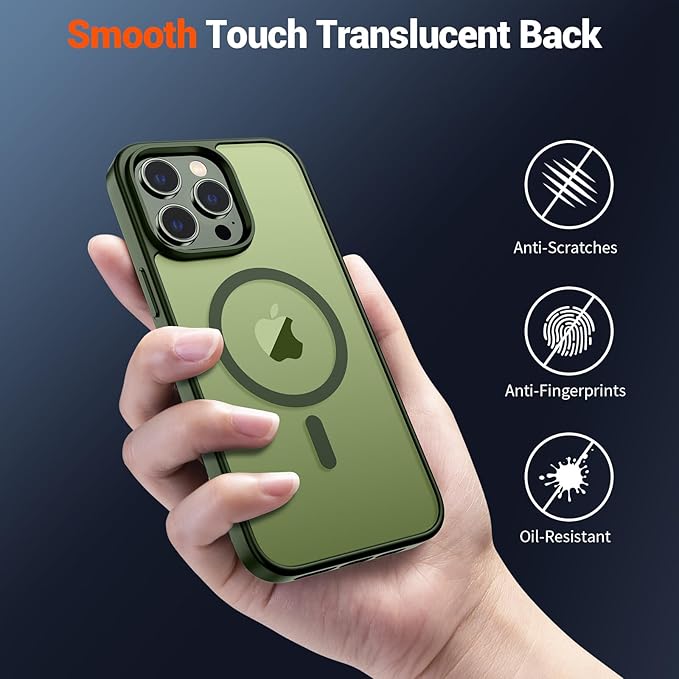 SUPFINE Magnetic for iPhone 13 Pro Case (Compatible with MagSafe) (Military Grade Drop Protection) Slim Translucent Matte Shockproof with Anti-Fingerprint Phone Case,Cangling Green