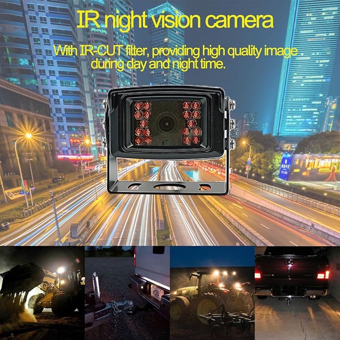 AHD 1080P, 7" Wired Monitor Rear View Reverse Backup Night Vision Camera System, Waterproof IP 69k Camera for Agriculture Farm Tractor, Truck, Forklift, Heavy Equipment, Excavator, Skid Steer
