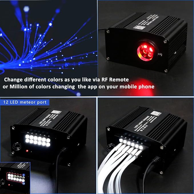 AZIMOM 2-in-1 Twinkle Meteor Fiber Optic Starlight Headliner 550pcs 0.03in 13.1ft Twinkle Stars+240pcs Shooting Star Sound Mode APP& Remote Control Starlight Meteor Kits for Car Home Ceiling