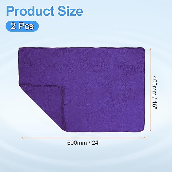 HARFINGTON 2 Pack Microfiber Cleaning Cloth, 24" x 16" Multi-Functional Cleaning Towels Reusable Absorbent Rags for Car Wash Kitchen Household Window Clean, Purple