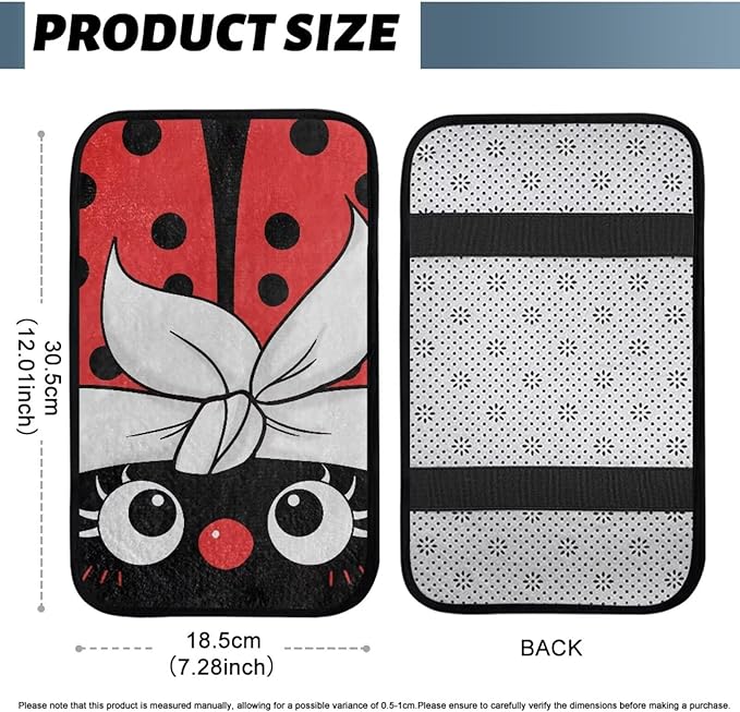 Red Ladybug Auto Center Console Pad Convenient Arm Rest Lid Cushion Anti-Slip Washable Car Armrest Seat Box Cover Accessories Universal Fit Sedans,Cars,Vans,SUV,Truck