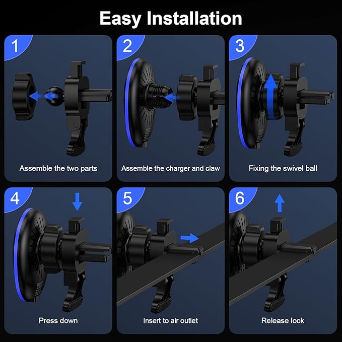 Wireless Mag Car Mount Charger for Samsung Galaxy S26 Ultra S26 Plus S25 Ultra S24 FE S23 Plus S22 S21 S20, 15W Magnetic Auto Phone Charging Car Wireless Charger for Google 10 9A 8A 7 8 9 Pro Fold XL
