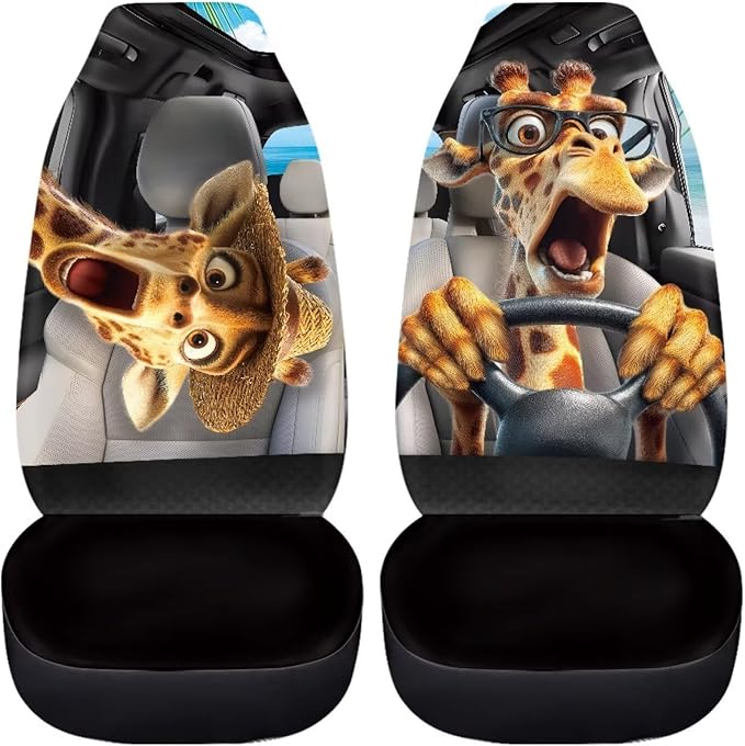 Funny Giraffe Driver Front Seat Covers for Cars All Weather Front Bucket Seat Cover Front Bucket Seat Cover for Cars Sedans Truck SUV Vans