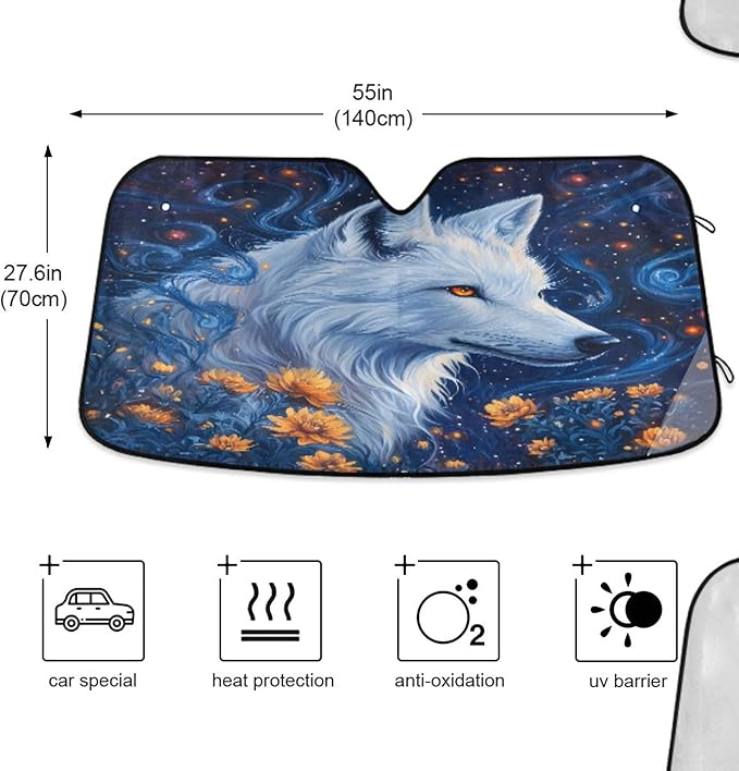 xigua Wolf Car Windshield Sunshade Foldable Front Window Sun Visor Protector for Car,SUV,Truck - Keep Vehicle Cool,55 x 27.6 Inch