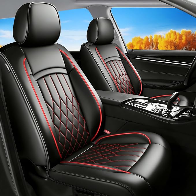 Fit for Accent Seat Covers Compatible with Hyundai Accent 2017-2026 - Waterproof Breathable Leather Automotive Seat Cushions Protector,Airbag Compatible,Full Set 5 Seats(Redline)
