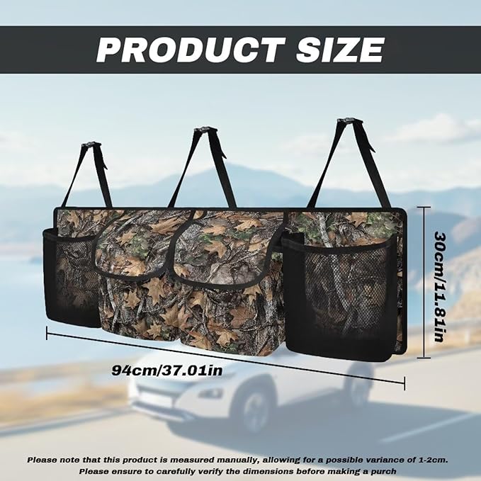 Camo Hunting Forest Car Trunk Organizer and Storage, Backseat Hanging Organizer with 4 Waterproof Storage Bag - Car Interior Accessories for SUV, Truck, Van, Cargo
