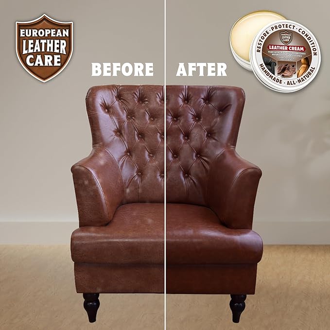 European Leather Care 4 oz Cream Leather Cleaner and Conditioner All Natural Leather Boots Leather Maintenance Cream Leather Conditioner Shoe Polish, Leather Couch, Furniture, Purses, Car, Saddle USA