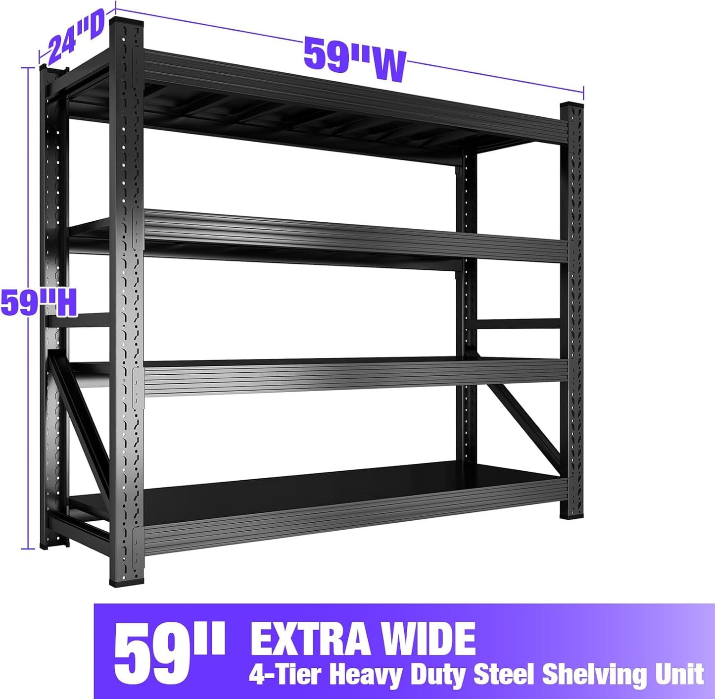 Metal Garage Shelving Heavy Duty, 4-Tier Adjustable Wire Storage Garage Shelves, 6000 LBS Loads Industrial Shelving Units for Garages, Warehouses, Kitchen, Black, 59" W x 24" D x 59" H,3 Pack