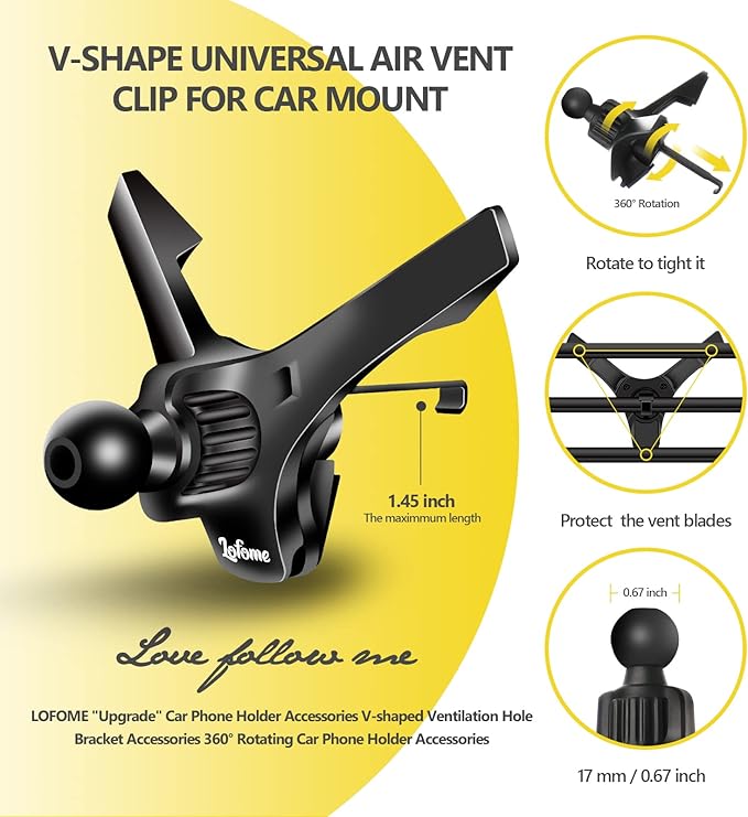 Universal Air Vent Clip for Car Mount,Sturdy Vent Grip for Most Car Phone Holder&Wireless Car Charger-Only Vent Clip for Replace/Upgrad(Compatible with Joint Ball Diameter 0.67 in/17mm)