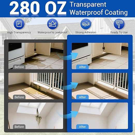 Transparent Waterproof Coating Sealant 280 Oz (8 KG), Invisible Waterproof Anti Leakage Agent, Liquid Water Proof Sealant Clear Indoor and Outdoor Sealing Wood,Gutter,Metal,Roof Repair,Skylight