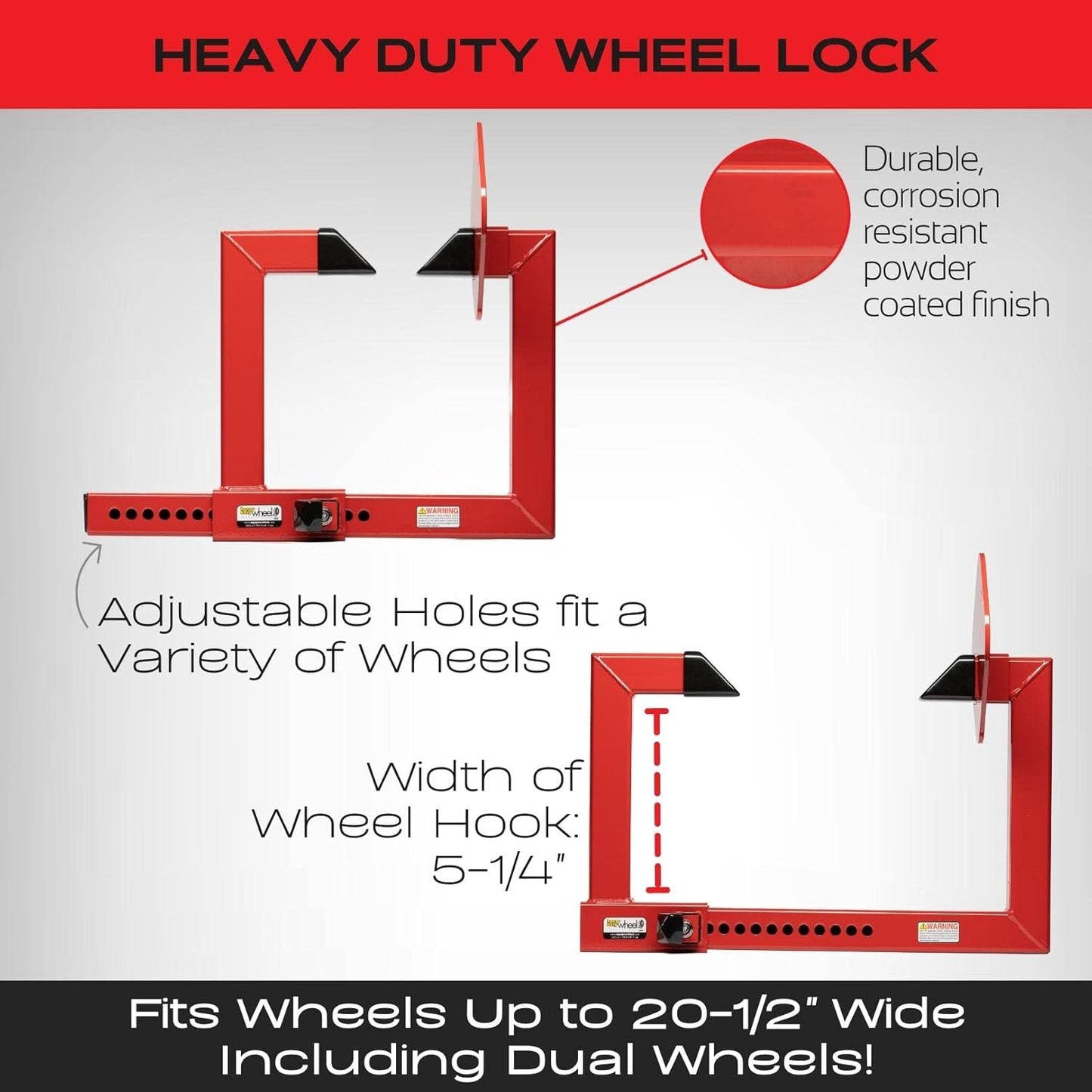 Equipment Lock Heavy Duty Wheel Lock - Powder Coated Steel Car Boot - Trailer Wheel Lock, Anti Theft Tire Boot for Wheels up to 20-1/2" Wide (Keyed Alike)