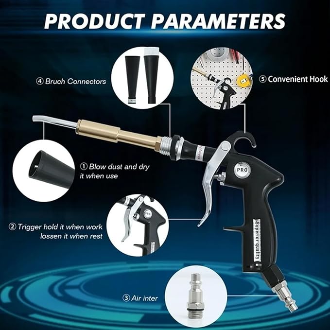 2in1 Car Cleaning Gun with 2 Nozzles, Multifunctional Dry Cleaning Gun, High Pressure Blower Gun, Car Detailing Tools for Quickly Blowing Out Dirt and DustWorking with Air