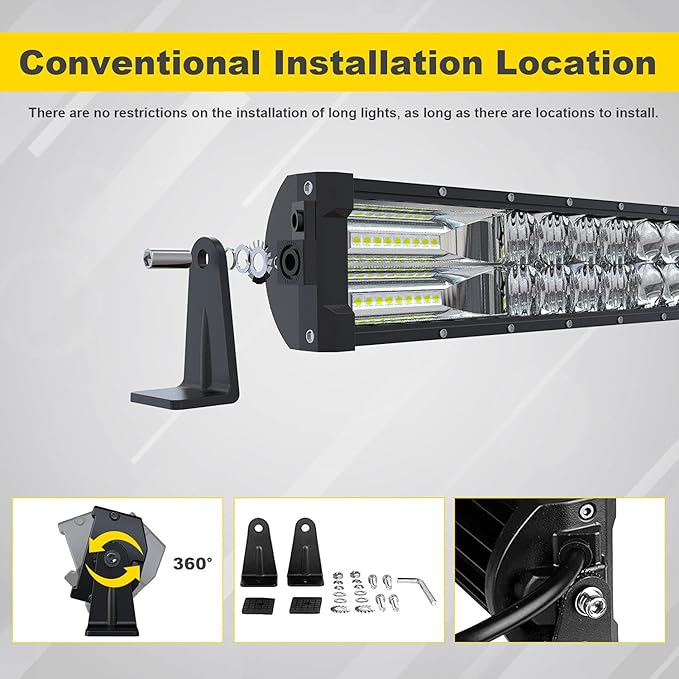 5D 52'' inch Straight LED Light Bar + 4'' inch White/Amber Yellow LED Pods Strobe Light Driving Fog Light Spot Flood Combo Beam Offroad Lighting with Switch Wiring Harness for Truck Pickup ATV