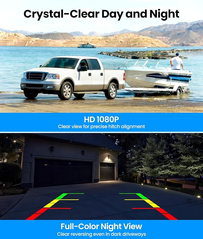 AUTO-VOX 2 Solar Wireless Backup Camera: Dual Cameras for Wider Coverage,DVR Recording 7.2" HD Split-Screen Monitor,Dual Antenna Signal,IP69K Waterproof Back Up Camera for Truck,RV,Camper,Trailer,Car