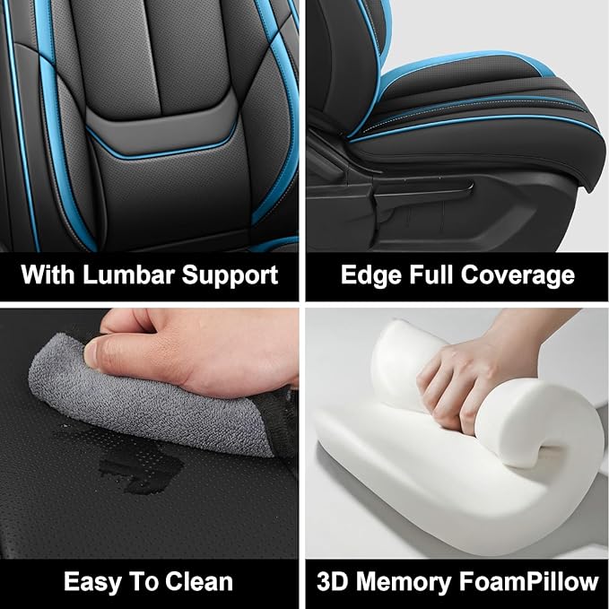 Fit for 98% of Mercedes Benz Car Seat Covers with Headrests, Premium Nappa Leather Seat Cover, Fully Wrapped Protect Modern Style Seat Cover (2-Seat Luxury, Black & Blue)
