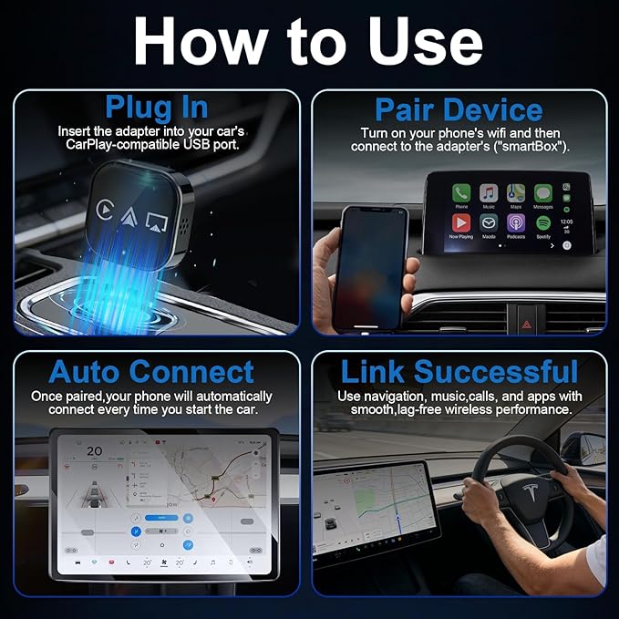 2026 Upgrade 3 in 1 Screen Mirror Adapter - Mirror Phone to Car Screen, CarPlay for iPhone/Android, Auto Connect Dual 2.4/5GHz WiFi & 5.0 (1PCS)