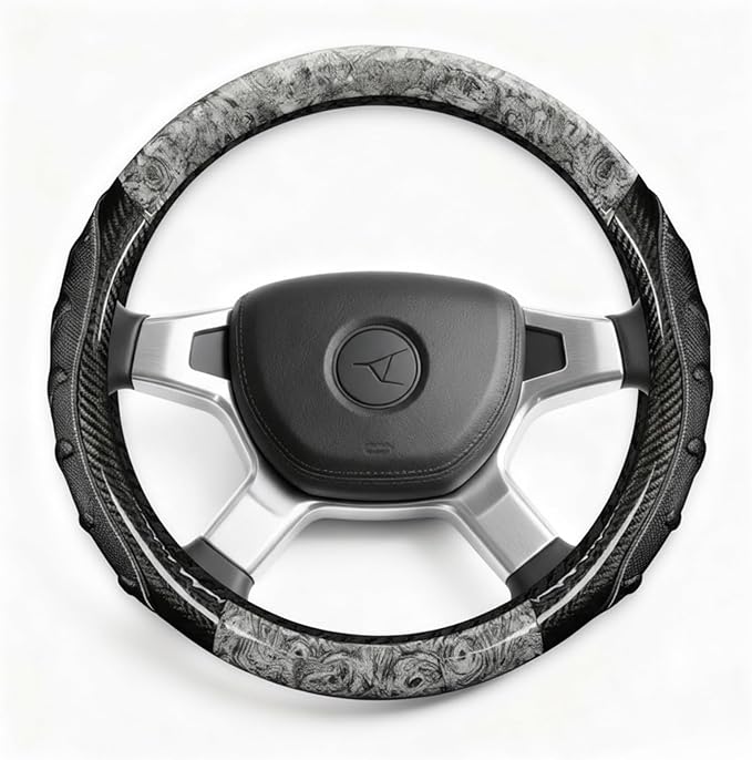 Heavy Duty Truck Steering Wheel Cover 17.5-18 Inch, Carbon Fiber with Anti-Slip Grip, X-Large Wheel Protector for Commercial Semi-Trucks, Buses and RVs (Gray/Black)