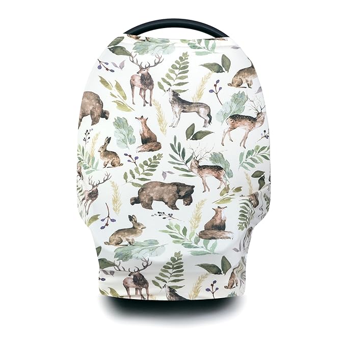Pobi Baby Premium Multi-Use Cover - Nursing Cover, Baby Car Seat Covers, Shopping Cart, High Chair, and Breastfeeding Cover - Ultra-Soft, Stretchy, Woodland Scarf for Baby and Mom (Wildlife Animal)