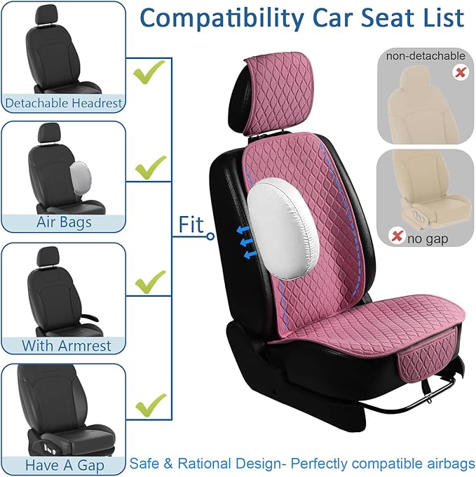 Linen Car Seat Covers Front Seat Covers Breathable Cloth Fabric Car Seat Protector - Universal Fit for Cars, Vans, SUVs, Trucks - 1 Units (1 Pack Pink)