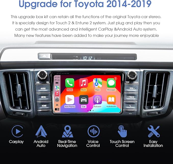 Wireless Carplay Android Auto Adapter for Toyota with Entune2.0 2014-2019, OEM Screen Upgrade Decoder Box muItimedia Interface Retrofit Kit for Toyota Corolla,Tacoma, Camry,Avalon Prius, Sienna