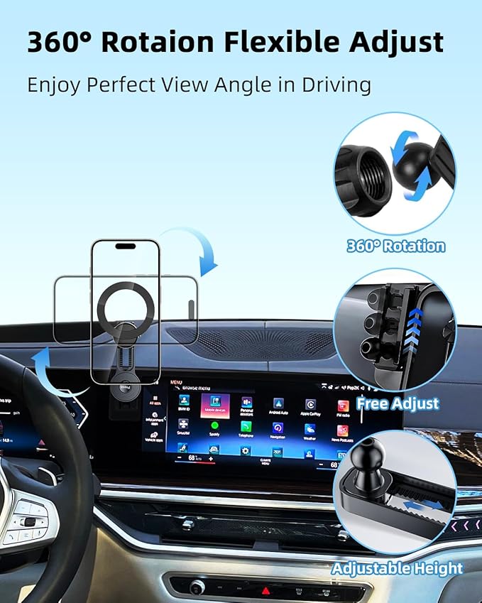 PZK Car Phone Mount for 2024-2026 BMW X5 BMW X6 /2023 2024 2025 2026 BMW X7 Accessories Custom 14.9-inch Screen Compatible with MagSafe Car Phone Holder with 360° Rotating Extension Rod