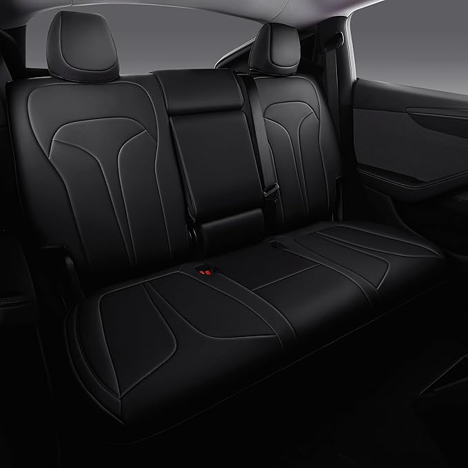 Custom Fit Seat Covers for 2025 2026 Tesla Model Y Juniper (5-Seater), Waterproof Breathable Nappa Leather, OEM Factory Style Full Set Car Seat Protectors Airbag Compatible - Black
