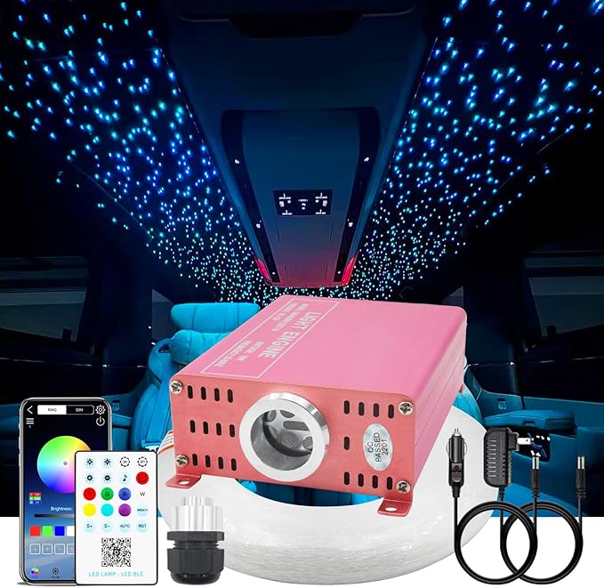 16W Starlight Headliner Kit RGBW Twinkle + Music Effect + APP 450pcs 9.8ft/3m(0.03+0.04+0.06in) Fiber Optic Lights,Starlights for Car/Home Decoration/Exhibition/Bar Fiber Optic Star Ceiling