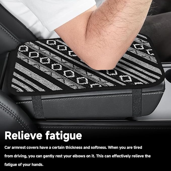 Bohemian Universal Armrest Cover Pad, Car Center Console Cushion, Boho Ethnic Style Auto Armrest Decorative Pad with Elastic Straps, Car Arm Rest Cover Protector for Vehicles (Armrest Cover-B)