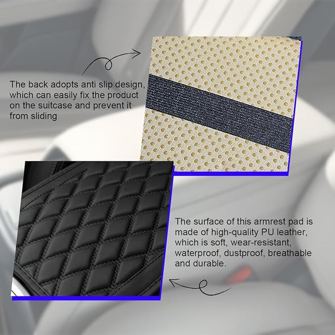 Car Center Console Cover, Scratch-Resistant Leather Vehicle Armrest Seat Storage Box Protector Cushion, Comfortable Automotive Interior Armrest Pad Mat, Universal Fit (Black)