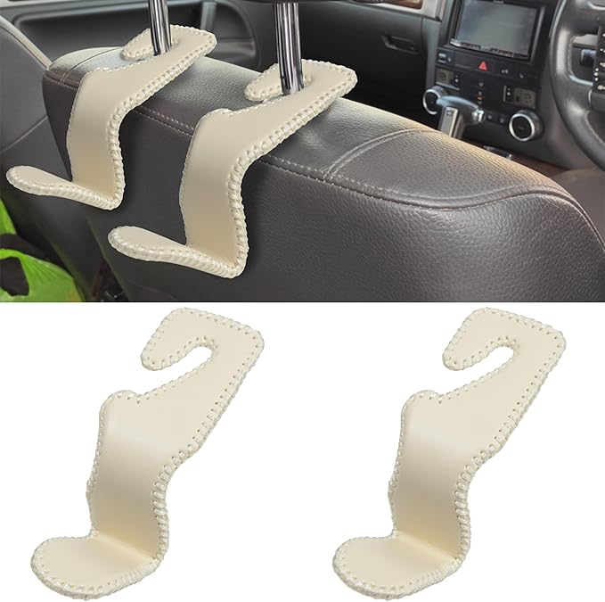 2Pcs Car Seat Headrest Hooks, Back Seat Purse Leather Hanger Holder Hook, Magnetic Storage Organizer for Purses Handbag Grocery Bags Coats