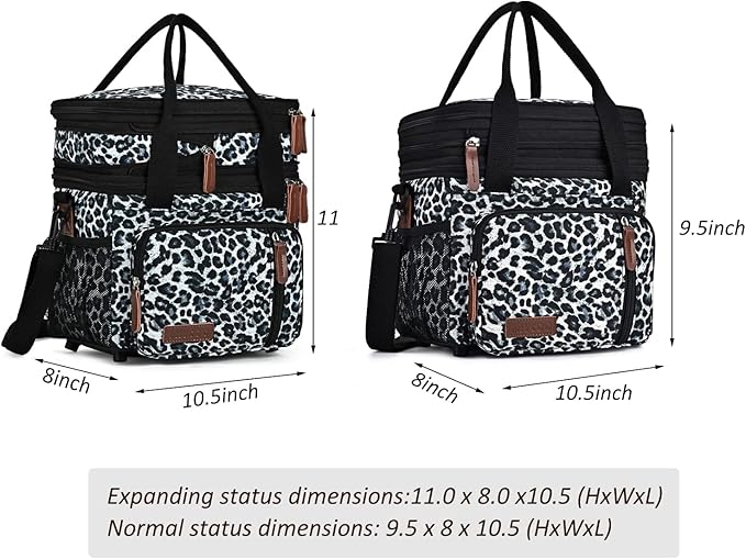 MIYCOO Lunch Bag & Lunch Box for Women Men, Double Deck Leakproof Insulated Soft Large Adult Camping Cooler bag for Work, Beach, Picnic, Travel (Leopard print, 15L)