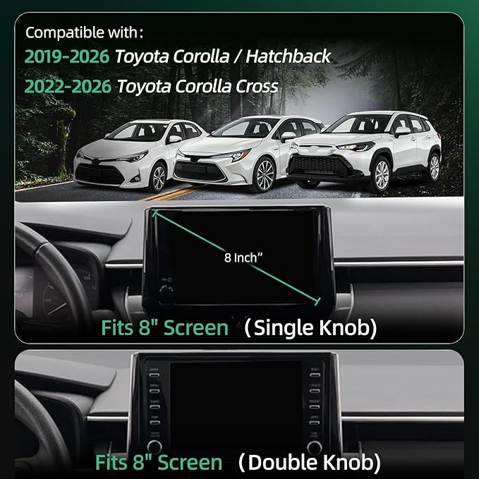 Phone Mount for Toyota Corolla (2019-2026,8" Screen) / Corolla Hatchback (19-26) / Corolla Cross (2022-2026), 15W Wireless Charger, Magnetic Phone Holder, 360° Adjustable, with Storage Box, 2023 2024