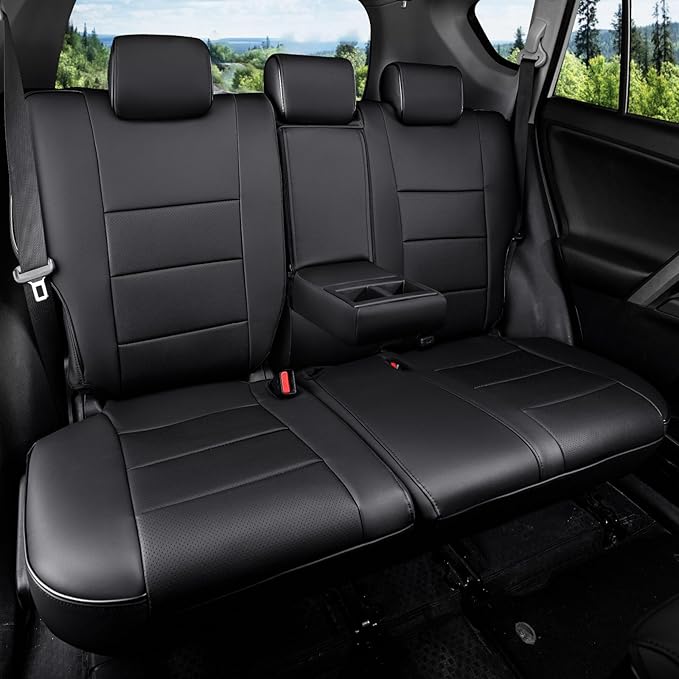 HKZ Fit RAV4 Car Seat Cover Set for 2013 2014 2015 2016 2017 2018 Toyota RAV4 Limited XLE SE Platinum Adventure-Leather(Black)