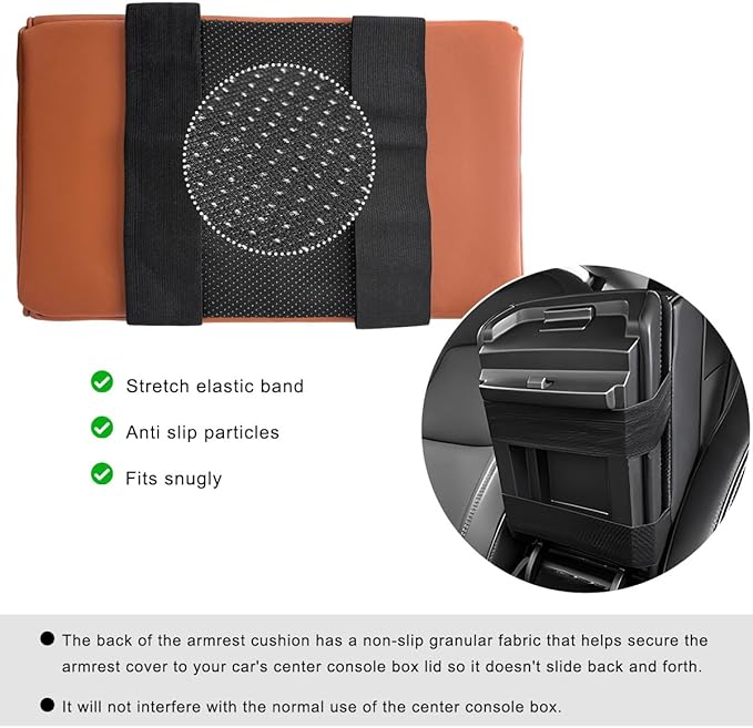 Car Center Console Armrest Pillow, 14"×8.3" Waterproof Leather Armrest Box Cover with Cup and Phone Holder, Soft Memory Foam Arm Rest Console Pad Protector for SUV Truck (Brown, Glossy)