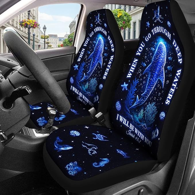 GENANY Bible Verse Car Seat Covers Set of 2, Sea Themed Breathable Front Seat Covers for Truck Sedan SUV, Christian Car Accessories, Christian Gift for Women Men
