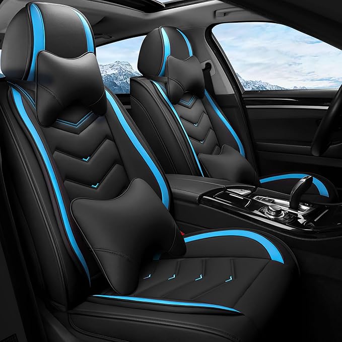 Car Seat Covers Fit for Infiniti g37 2000-2026, Stylish Sport Seat Covers, Waterproof Wear-Resistant Premium Nappa Leather Car Seat Cover.(2 Pcs Front with Pillow/Black Blue)