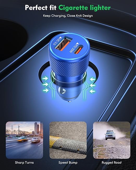 iPhone Car Charger, 2-Port Fast USB C Car Charger Dual USB C & USB A Car Charger Adapter Cigarette Lighter with 2Pack Lightning Cable for iPhone 14 Pro Max/14 Pro/14 Plus/13 Pro Max/12 Mini/11/X, iPad