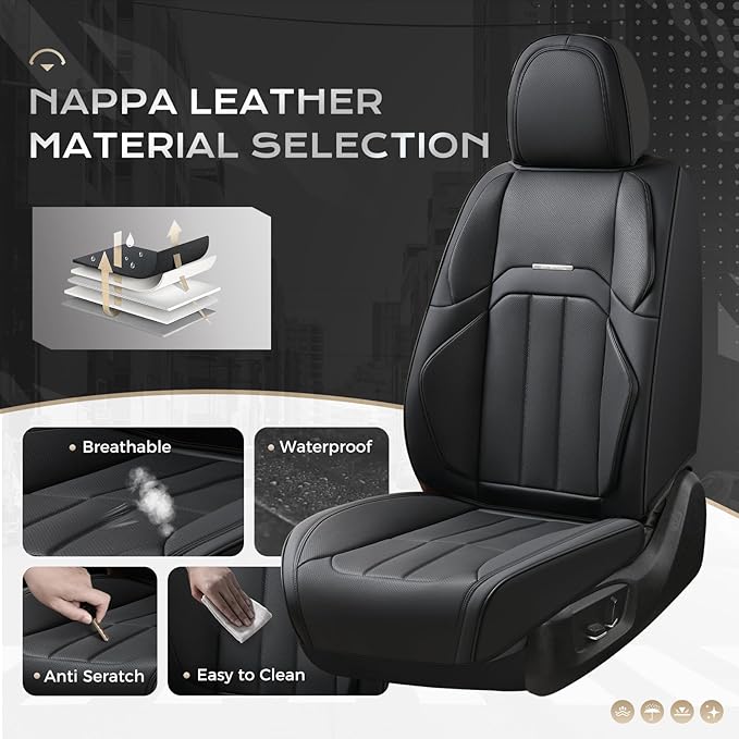 Coverado Car Seat Cover, Cover for Cars Front Seat, Premium Leather, Universal Fit Waterproof Seat Protectors, Car Seat Cushion Non-Slip for Most Cars-Black