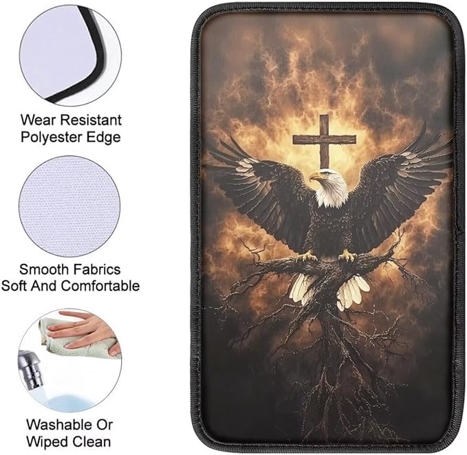 Suobstales Eagle Cross Fire Print Car Armrest Pad Soft Center Console Arm Rest Protector Cover Universal Car Interior Accessories Decoration