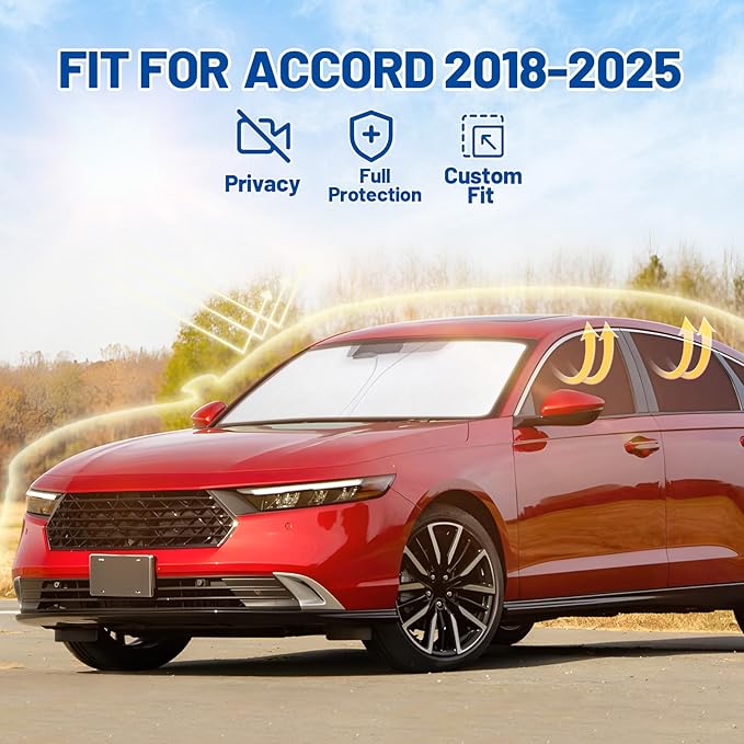 Car Window Shades for Honda Accord 2018-2025 Accessories - Full Set 8PCS Side Window Sunshades with Memory Frame & Blackout Fabric, Privacy UV Shield for Camping/Travel