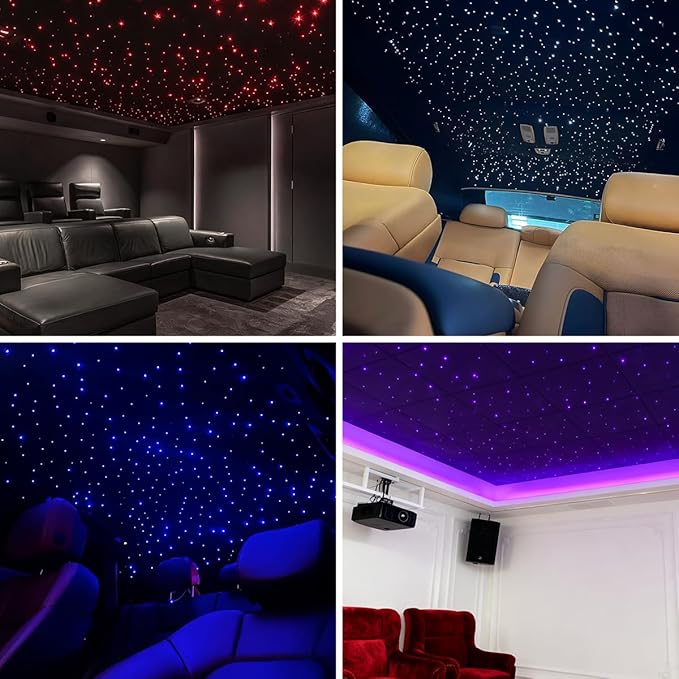 Mini Size 6W Starlight Headliner Kit Twinkle Fiber Optic Lights, APP Control RGBW Led Music Activated 500pcs*0.03in(6.5ft/2m) Optical Fiber Optic Star Ceiling Kit for Home and Car Headliner Star
