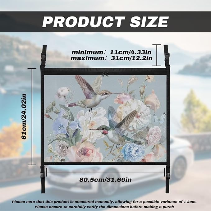 Generic Hummingbird Flowers Car Ceiling Cargo Net Storage,Sag Resistant Large Mesh Car Roof Organizer Bag with Adjustable Strap, Long Travel Road Trip Camping Essentials Accessories for Car