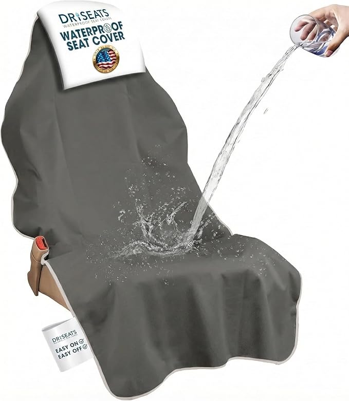 Dri Seats Waterproof Car Seat Cover – Premium Sweat Towel with Slip Resistant Backing for Front Seats in Cars, Trucks, SUVs – Universal Seat Covers & Liner, Easy Install (Gray, Large)