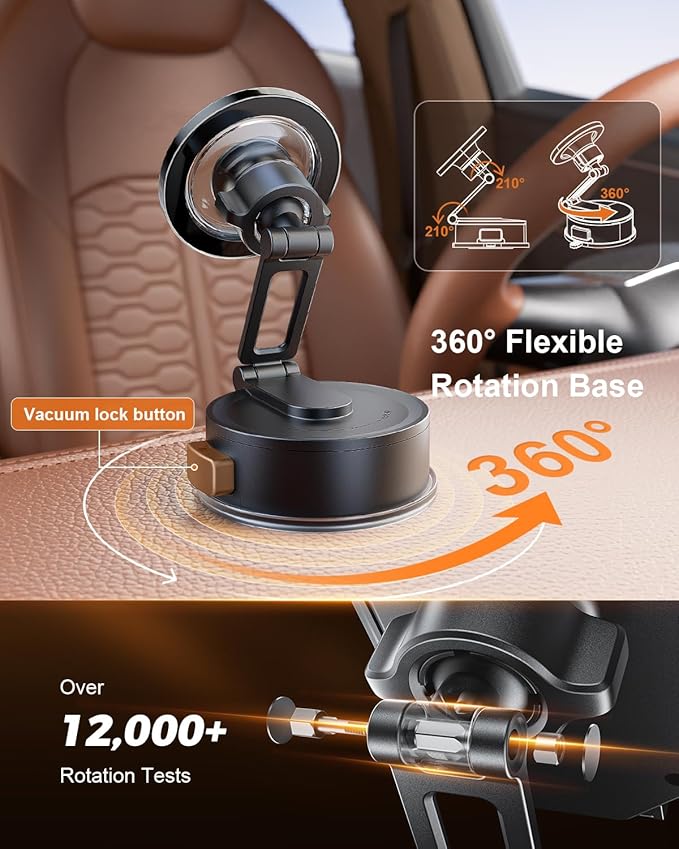 SUPERONE Magsafe Car Phone Holder [80+LBS Strongest Suction & 2400gf Magnetic] 360°Adjustable Vent Magnetic Phone Mount Vacuum Phone Holders for Your Car Fit iPhone 17 Pro Max 16 15 14 13 12