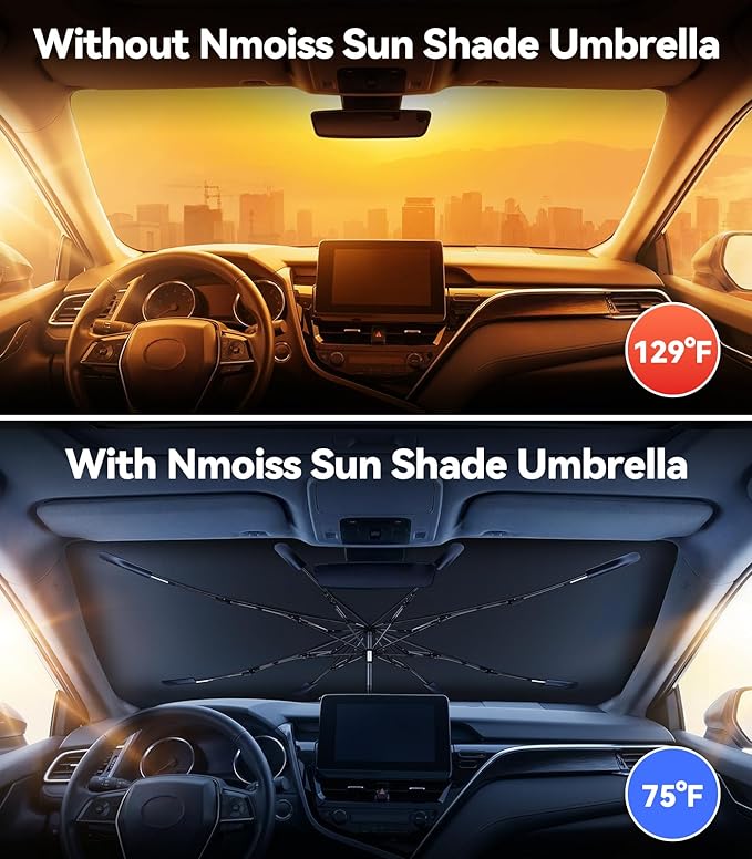 Windshield Sun Shade Umbrella for Toyota Corolla & Camry - [Vinyl Coating Heat Shield] Protect Car from Sun Rays & Heat Damage Keep Cool and Protect Interior, Spring Structure Edge