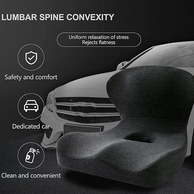 Car Seat Cushion & Lumbar Support Memory Foam Chair Pad, Back Support Pillow Chair Cushion for Office Reduce Tailbone Pressure & Improve Comfort(Yellow)