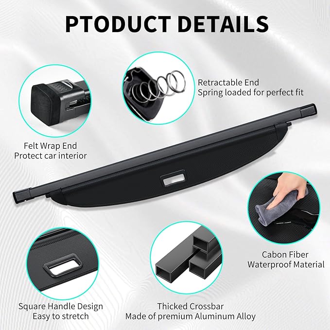 Tecoom Cargo Cover fit for Kia Sorento 2025 2024 2023 2022 2021 Accessories, Retractable Rear Trunk Cover Luggage Security Shade, Anti-Peeping Privacy Screen Protector, Carbon Fiber Texture