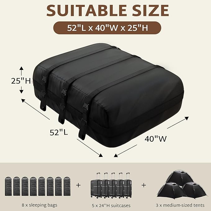 iBirdie Roof Rack Cargo Carrier 30.1 Cubic Feet, Soft-Shell Rooftop Cargo Box, Waterproof Heavy Duty 1200D for Car with/Without Roof Rack, Includes Anti-Slip Mat, Door Hooks, 52x40x25 inches