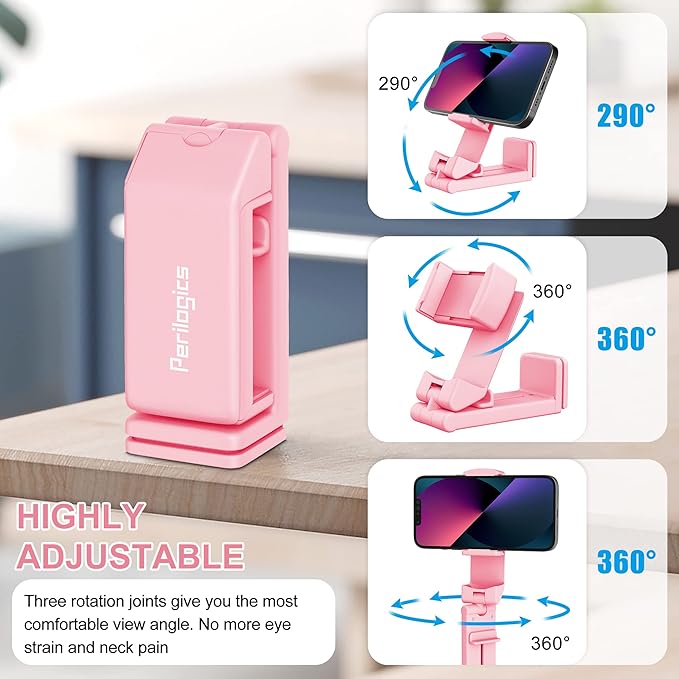 Perilogics Airplane Phone Holder Mount Universal in Flight Hands Free Viewing with Multi-Directional Dual 360 Degree Rotation (Pink)